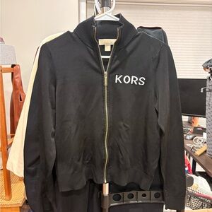 Michael Kors Black Bomber Jacket with White 'KORS' Logo